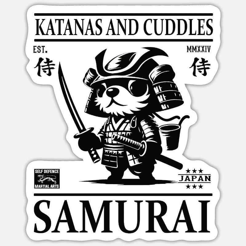 Süßer kleiner Hunde Samurai Design - Sticker Größe S (10 x 10 cm) - Mattweiß