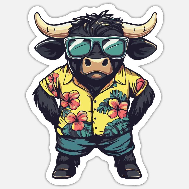 Stier Comic Cool Sommer - Sticker Größe S (10 x 10 cm) - Mattweiß