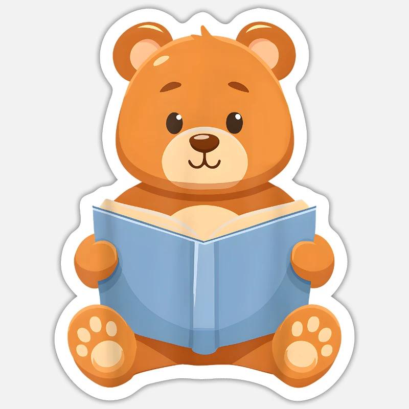 Reading Teddy Bear - Sticker size S (10 x 10 cm) - white matte