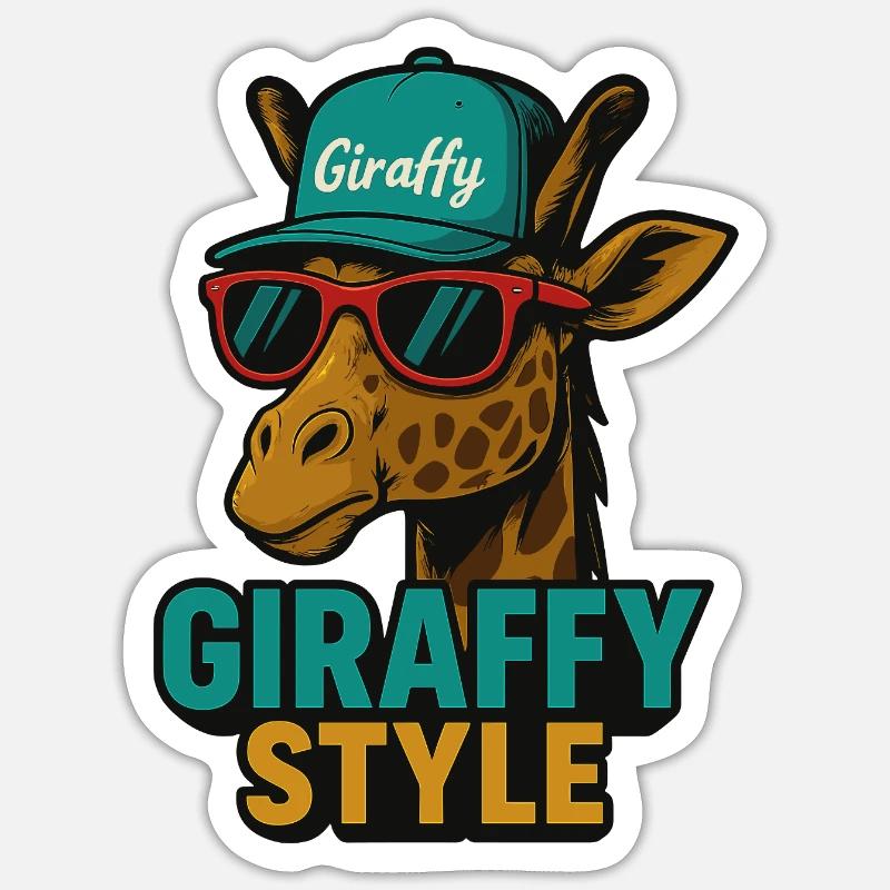 Giraffy Style Giraffe mit Cap - Sticker Größe S (10 x 10 cm) - Mattweiß