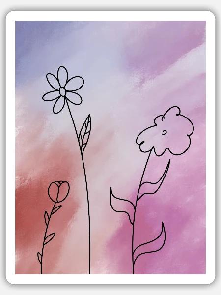 Blumenskizze auf Farbverlauf - Sticker Größe S (10 x 10 cm) - Mattweiß