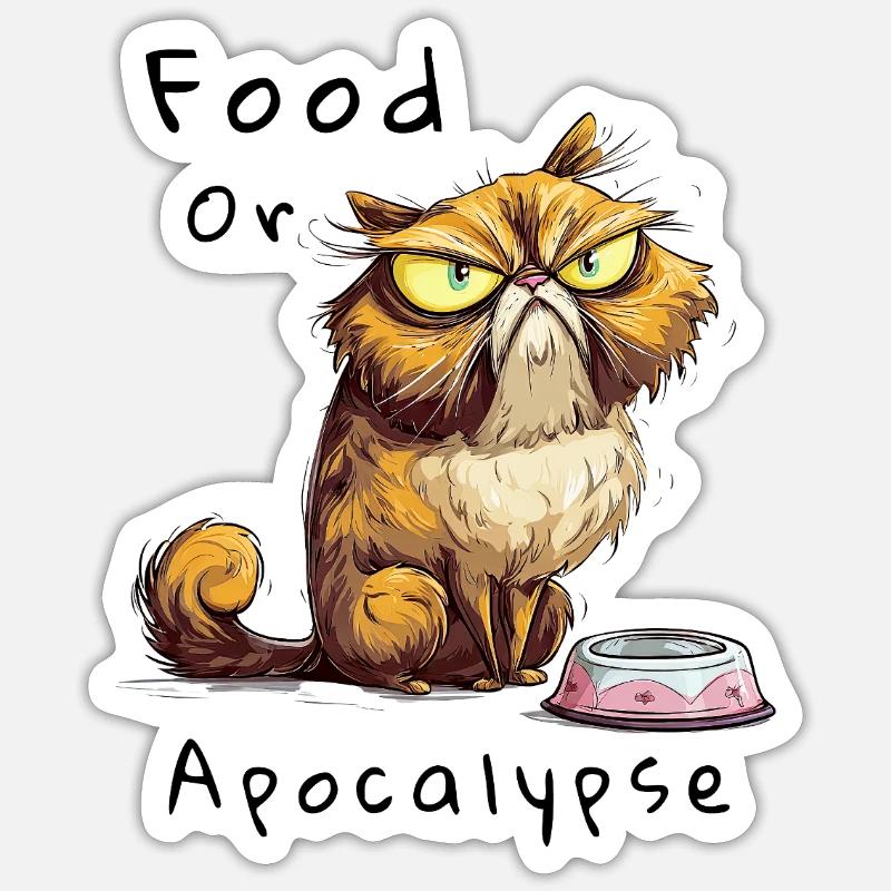 Futte oder Apokalypse – Katzenhumor Sticker Größe S (10 x 10 cm)