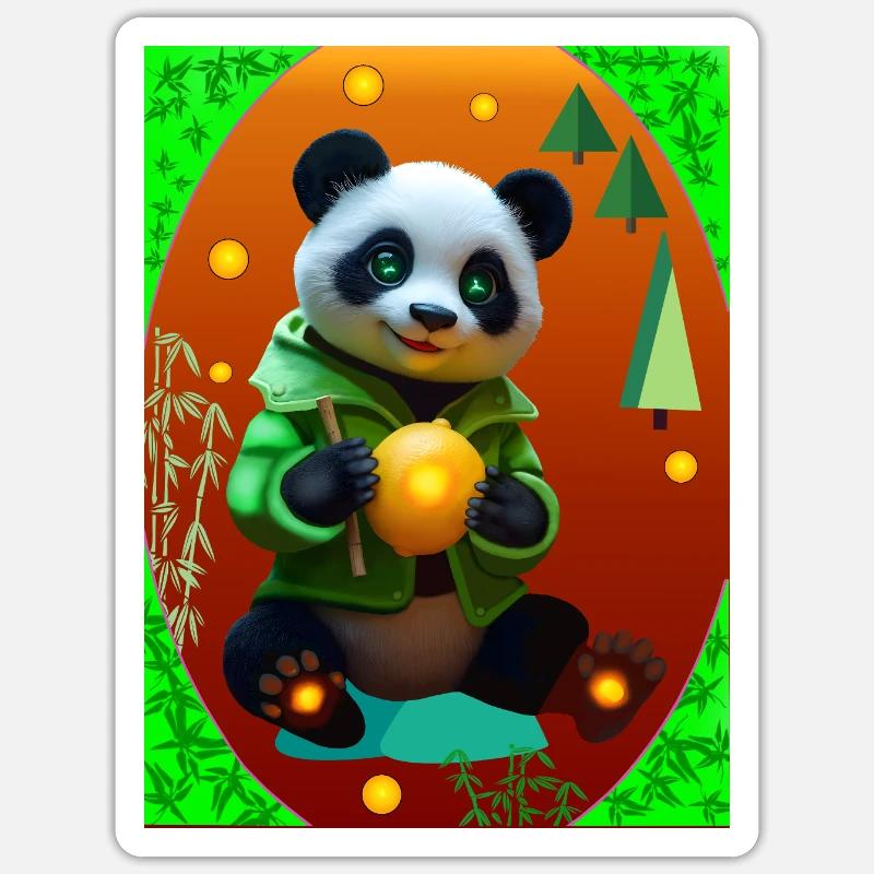 Cyber panda avec citron néon - Sticker taille S (10 x 10 cm) - blanc mat