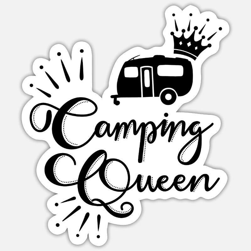 Camping Queen Caravane - Sticker taille S (10 x 10 cm) - blanc mat