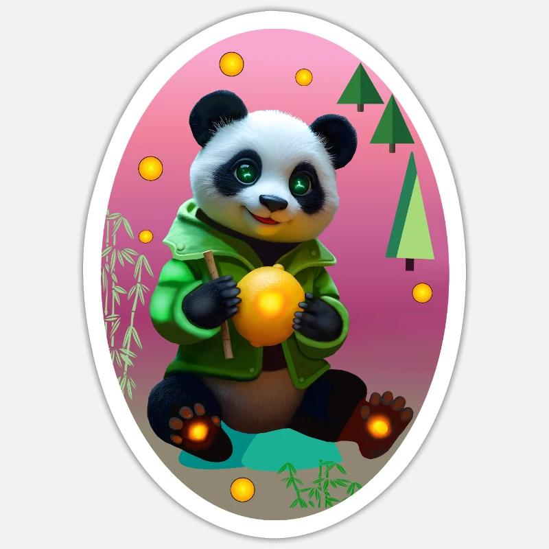 Cyber panda avec citron néon - Sticker taille S (10 x 10 cm) - blanc mat