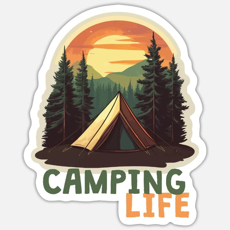 La vie en camping - Sticker taille S (10 x 10 cm) - blanc mat
