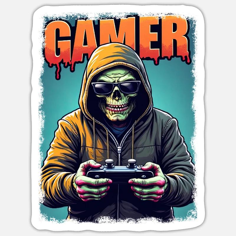 Zombie Gamer mit Kapuze & Controller - Sticker Größe S (10 x 10 cm) - Mattweiß