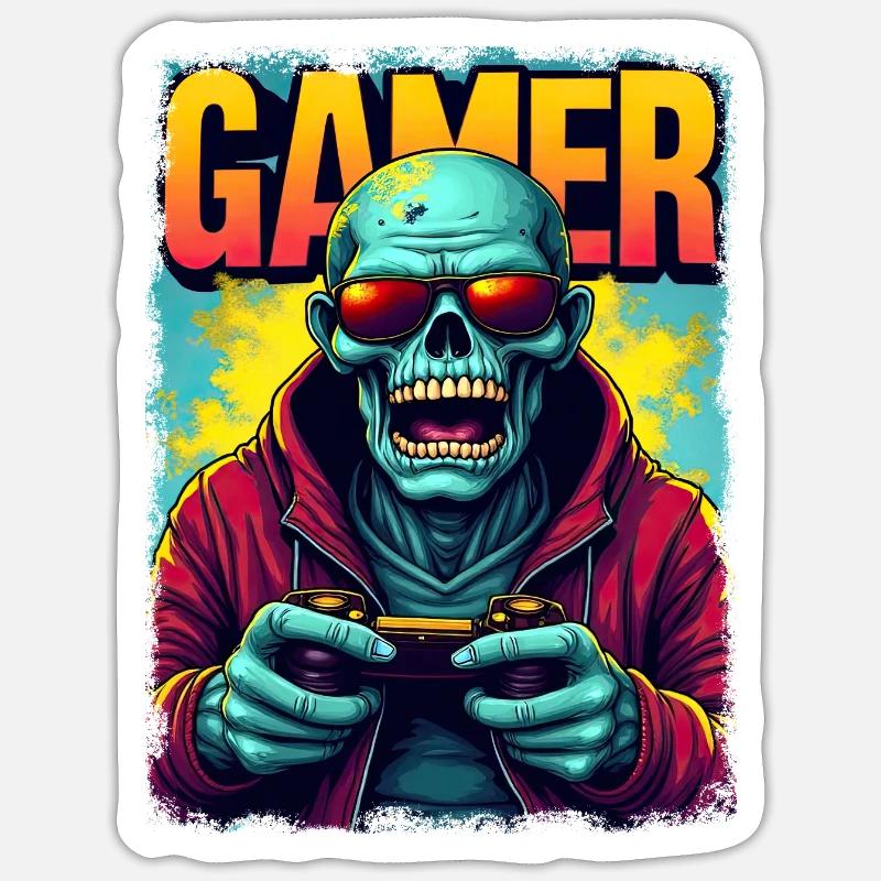 Zocker-Zombie mit Controller - Sticker Größe S (10 x 10 cm) - Mattweiß