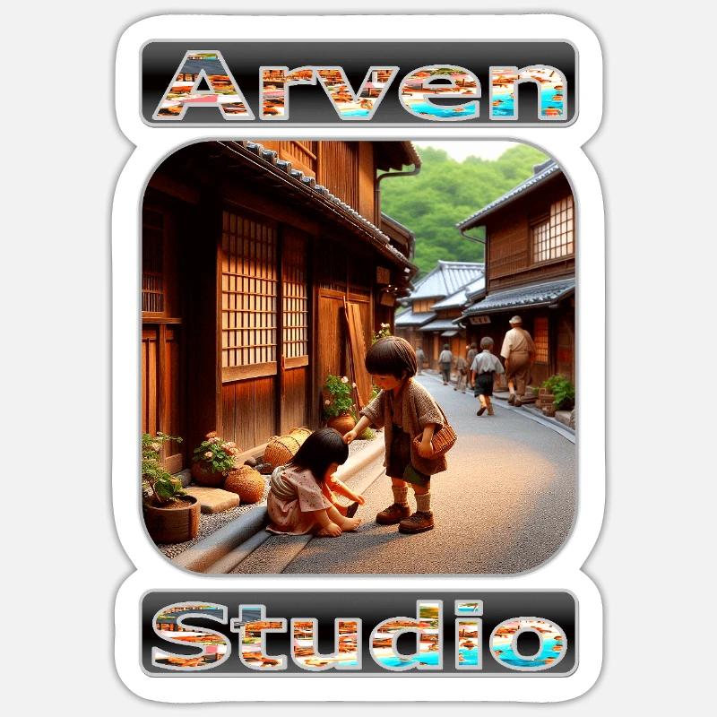 Geste doux dans une ruelle paisible d’Edo Sticker taille S (10 x 10 cm)