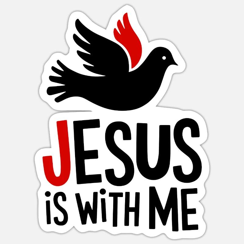 Jésus est avec moi - Sticker taille S (10 x 10 cm) - blanc mat