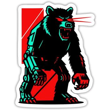 Mecha Techno Bear - Sticker size S (10 x 10 cm) - white matte - Front