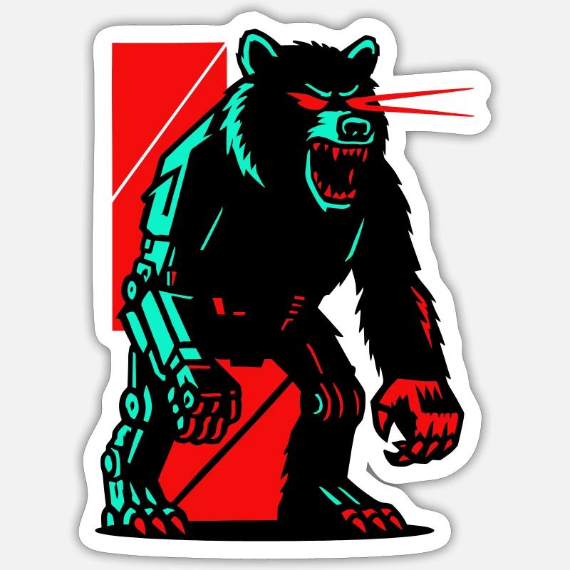 Mecha Techno Ours - Sticker taille S (10 x 10 cm) - blanc mat