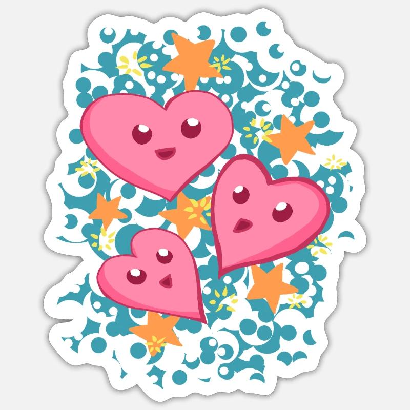 Trois petits cœurs dans le style de la bande dessinée Sticker taille S (10 x 10 cm)