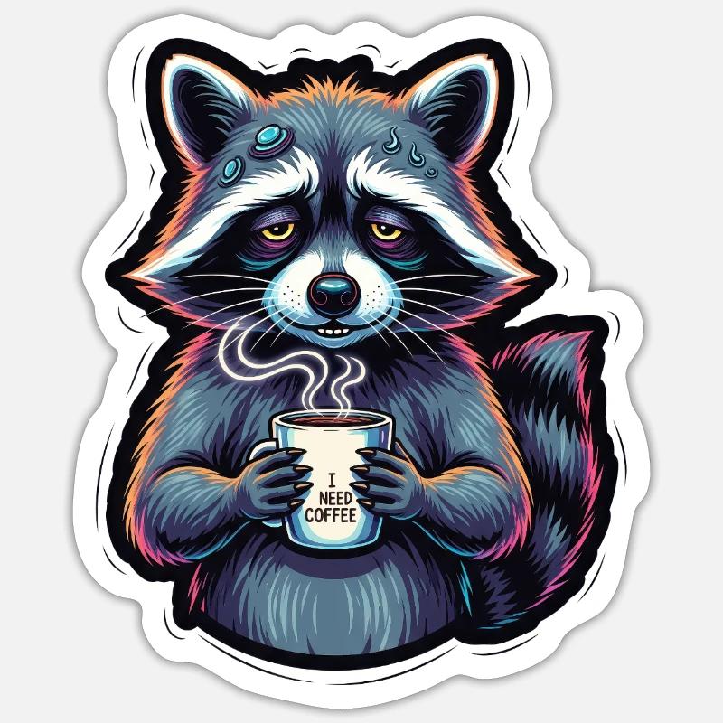 Waschbär: Mein Kaffee-Notfall - Sticker Größe S (10 x 10 cm) - Mattweiß