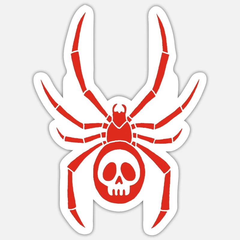 Araignée rouge et crâne - Sticker taille S (10 x 10 cm) - blanc mat