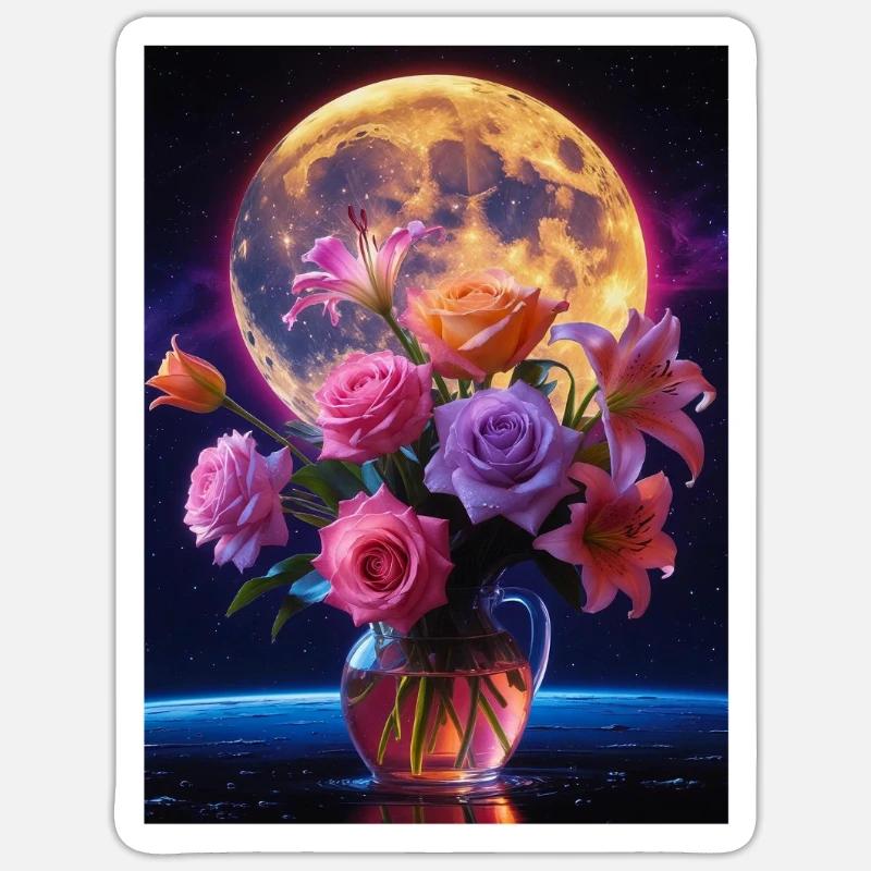 Celestial Bloom Under Full Moon - Sticker size S (10 x 10 cm) - white matte