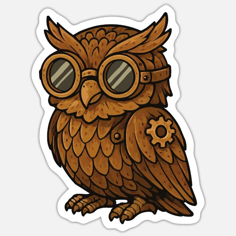 eule steampunk - Sticker Größe S (10 x 10 cm) - Mattweiß