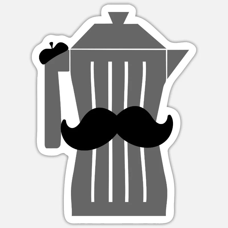 Moustache Espresso Schwarzer Kaffee - Sticker Größe S (10 x 10 cm) - Mattweiß