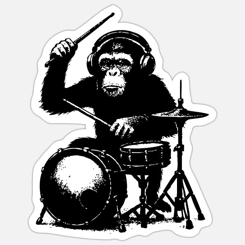 Grim monkey on drums Sticker size S (10 x 10 cm)