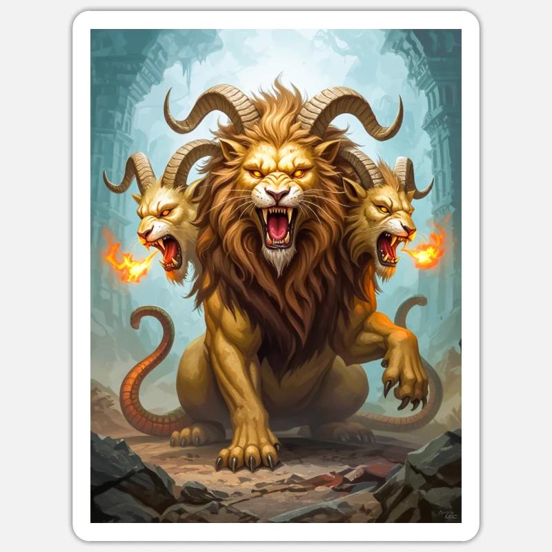 Chimera, three-headed lion-goat-serpent beast - Sticker size S (10 x 10 cm) - white matte