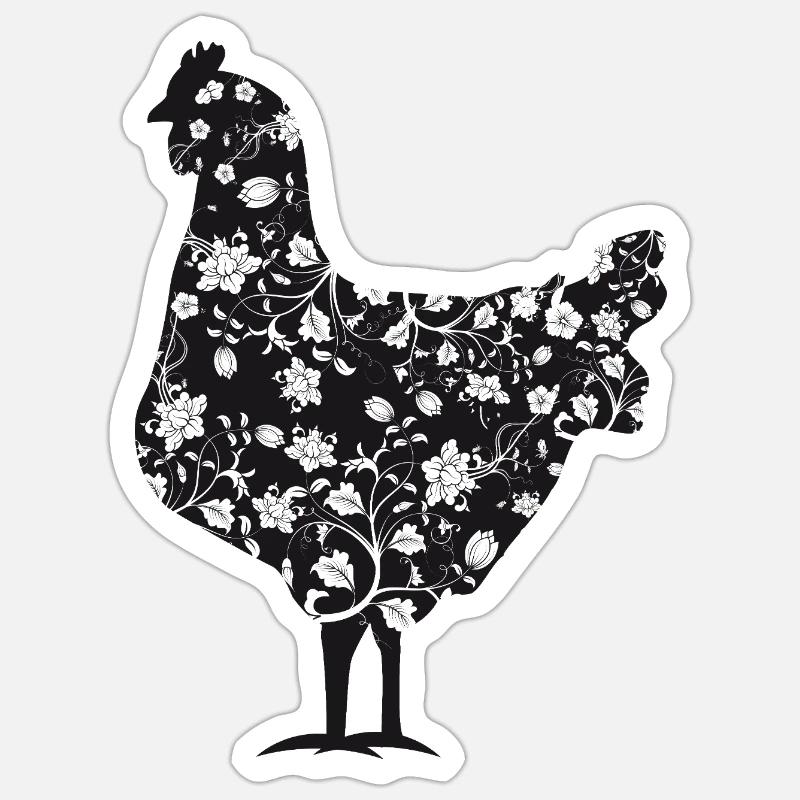 Chicken with floral pattern - Sticker size S (10 x 10 cm) - white matte