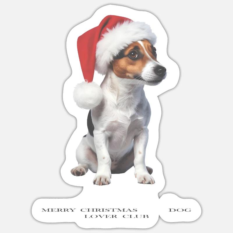 Bonnet de Noël Jack Russell Terrier - Sticker taille S (10 x 10 cm) - blanc mat