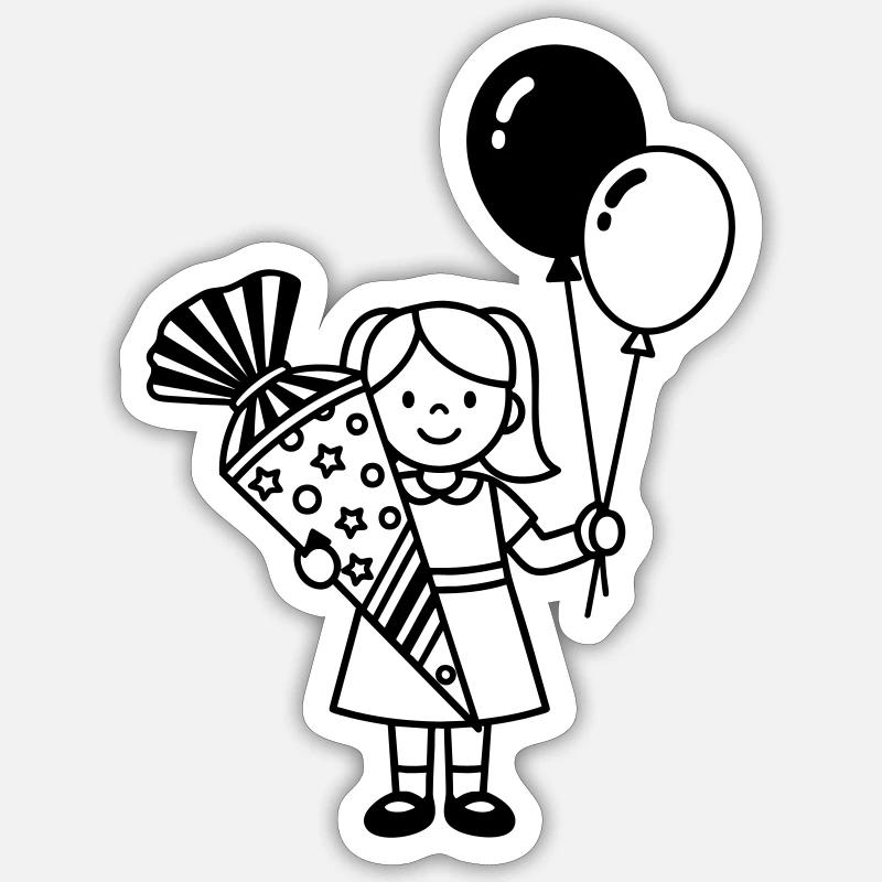 Einschulung Mädchen mit Schultüte - Sticker Größe S (10 x 10 cm) - Mattweiß