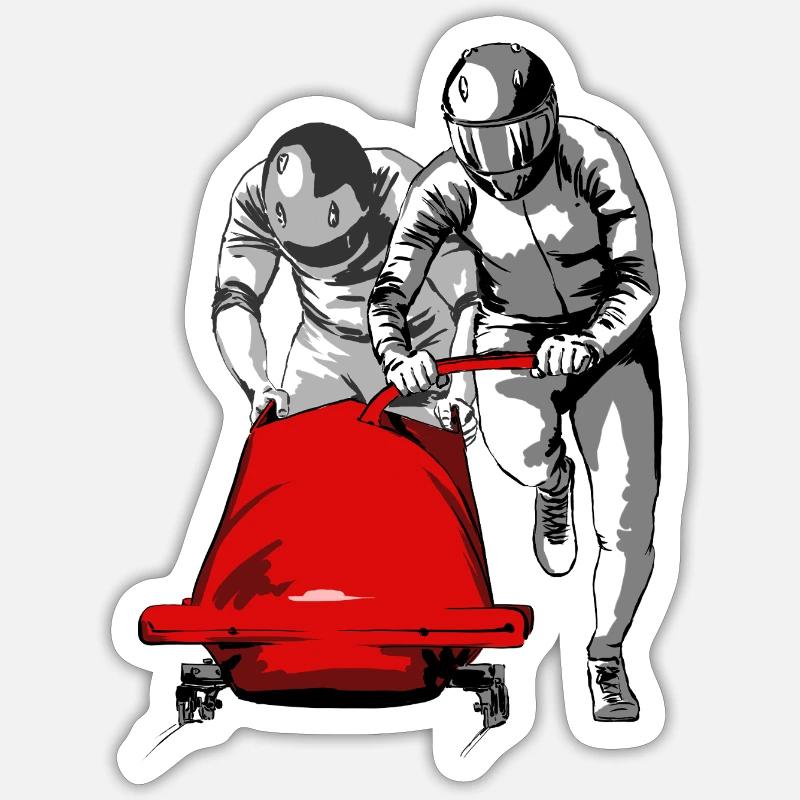Bobfahrer beim Anschieben am Start Sticker Größe S (10 x 10 cm)