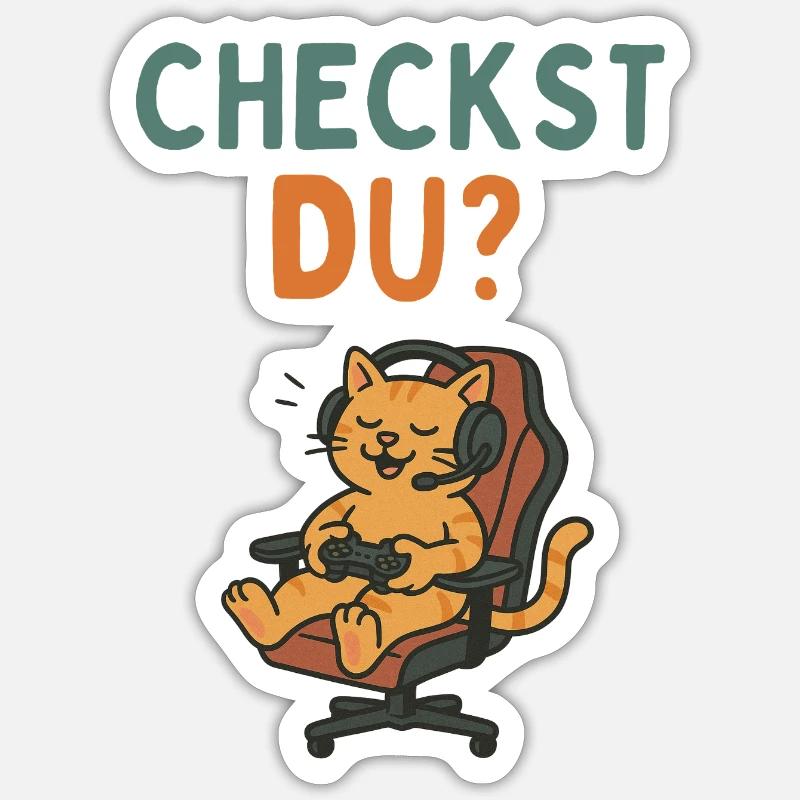 chat de jeu dans la chaise de direction design rétro vintage Sticker taille S (10 x 10 cm)