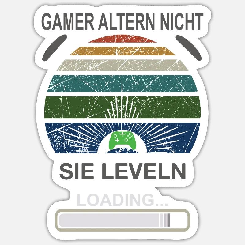Gamer Leveling Loading Retro Sunburst - Sticker size S (10 x 10 cm) - white matte