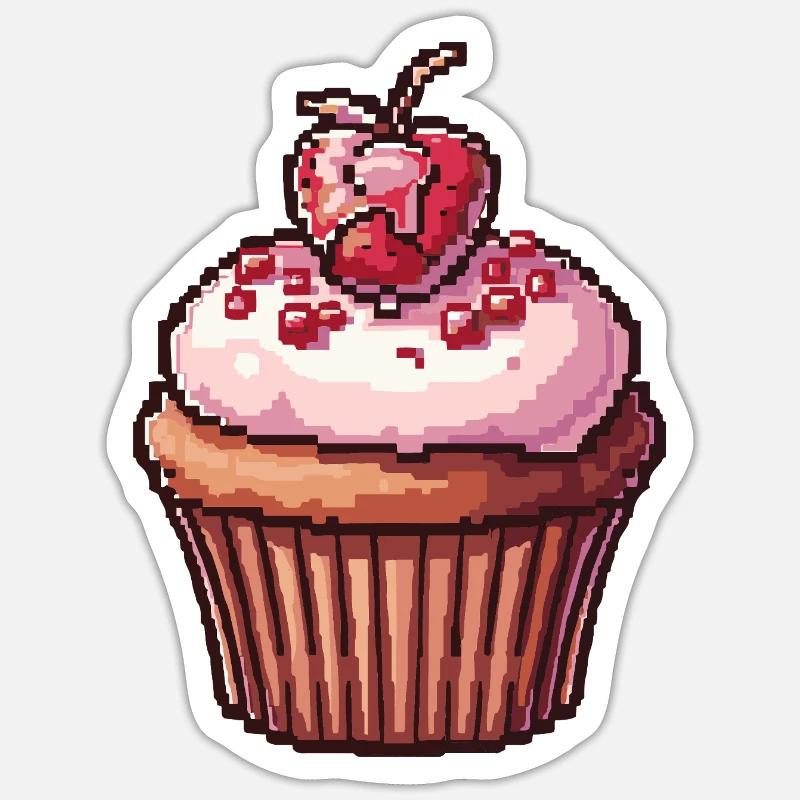 Retro Pixel Cupcake - Sticker size S (10 x 10 cm) - white matte