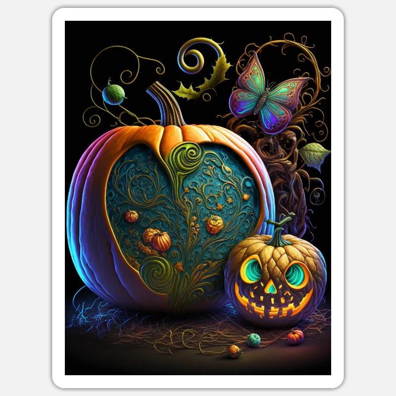 Bright Halloween pumpkins with pattern - Sticker size S (10 x 10 cm) - white matte