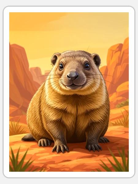 Realistic cute Comic Rock Hyrax - Sticker Größe S (10 x 10 cm) - Mattweiß
