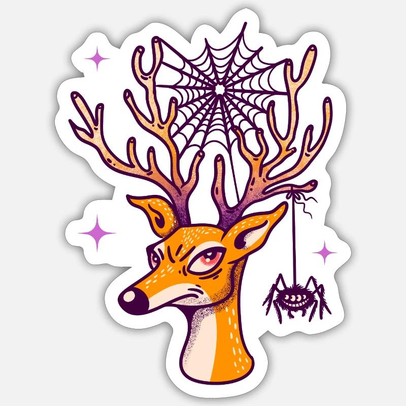 Deer & Spider - Sticker size S (10 x 10 cm) - white matte