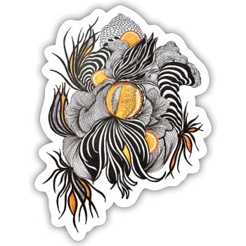 Noir Blossoms Accents d’orange - Sticker taille S (10 x 10 cm) - blanc mat - Devant