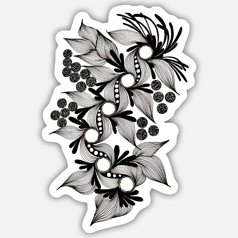 Spirale de fleurs noires et blanches - Sticker taille S (10 x 10 cm) - blanc mat
