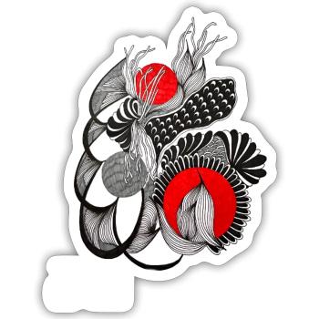 Monochrome flower circles with red - Sticker size S (10 x 10 cm) - white matte - Front