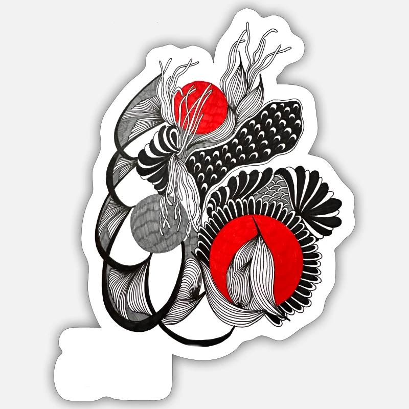 Monochrome Blütenkreise mit Rot - Sticker Größe S (10 x 10 cm) - Mattweiß