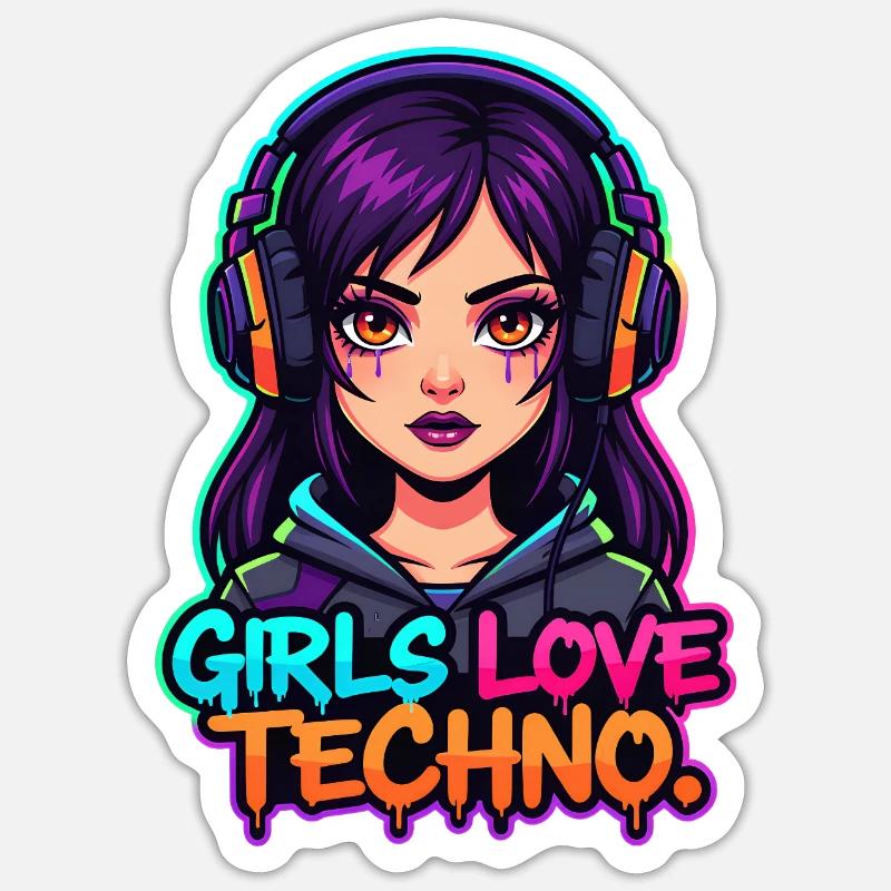 Techno Neon Mädchen Sticker Größe S (10 x 10 cm)
