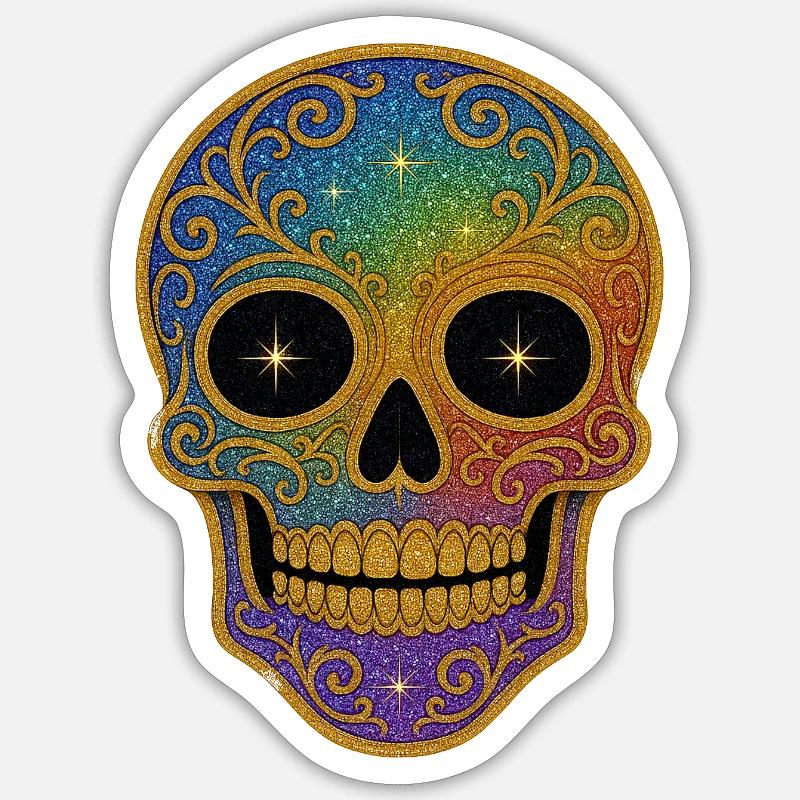 Conception de crâne arc-en-ciel - Sticker taille S (10 x 10 cm) - blanc mat