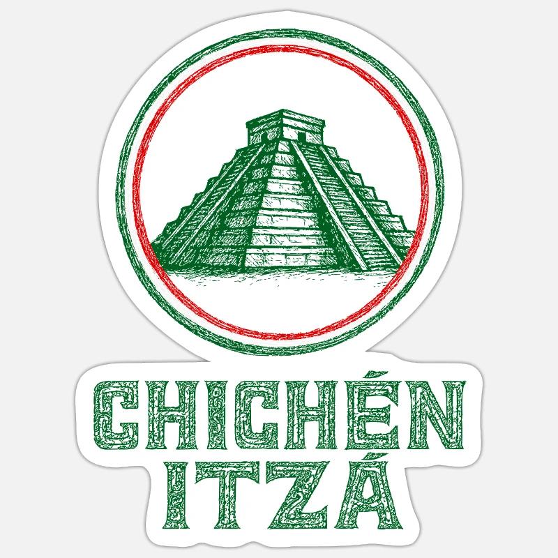 Chichén Itzá Tempel Flagge Mexiko - Sticker Größe S (10 x 10 cm) - Mattweiß