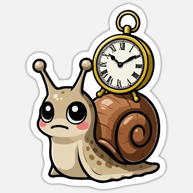 Snail with clock on shell Sticker size S (10 x 10 cm)
