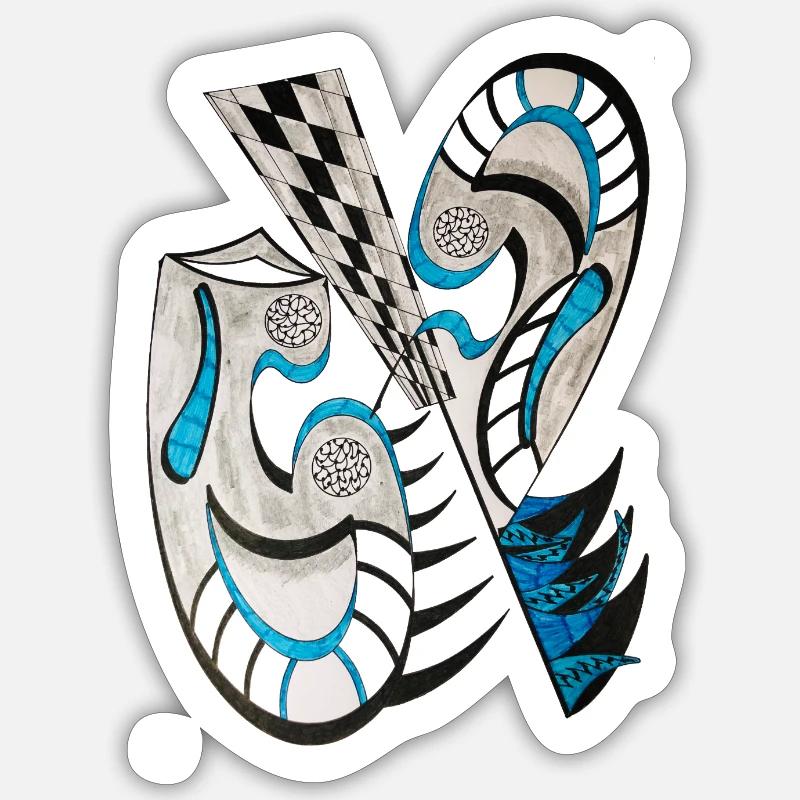 BlueBlack Abstract Cross Pattern - Sticker size S (10 x 10 cm) - white matte
