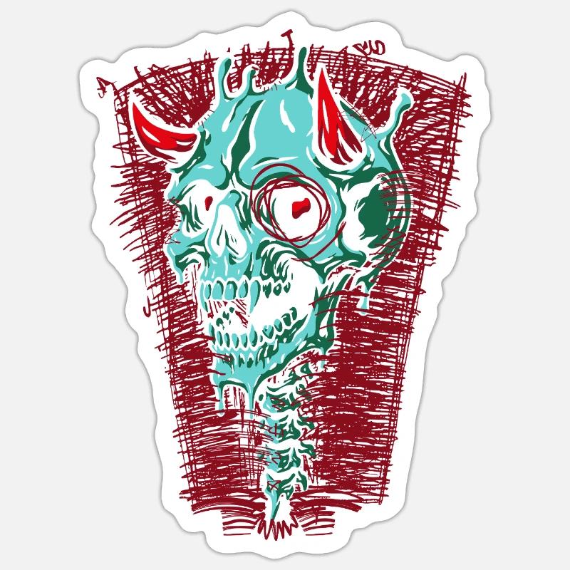 Turquoise Skull with Horns - Sticker size S (10 x 10 cm) - white matte