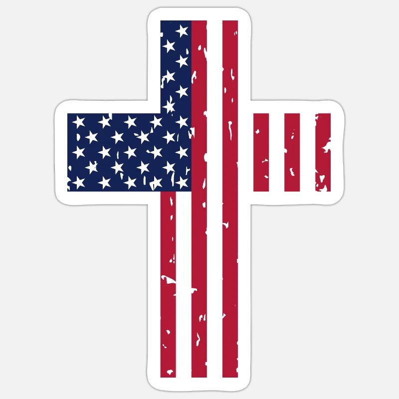 Drapeau de la Croix des États-Unis - Sticker taille S (10 x 10 cm) - blanc mat