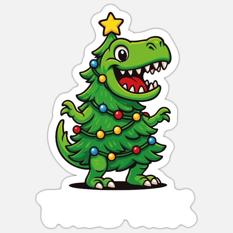 Tree Rex – Funny Dino Christmas - Sticker size S (10 x 10 cm) - white matte