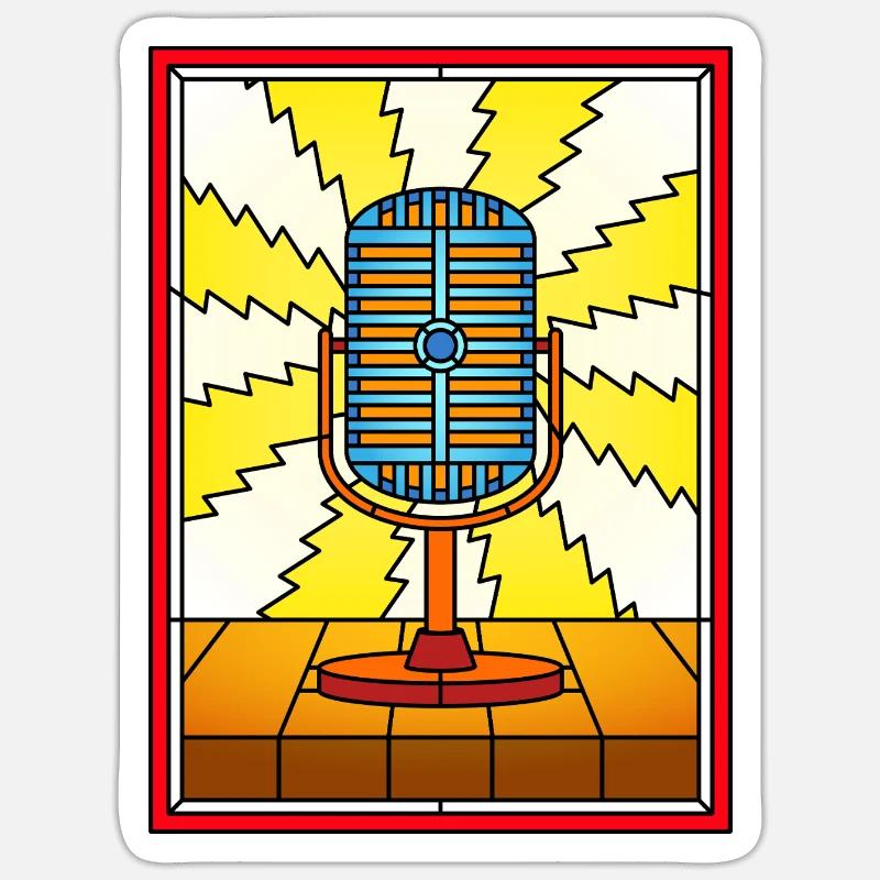 Rafale d’éclairs de micro rétro - Sticker taille S (10 x 10 cm) - blanc mat