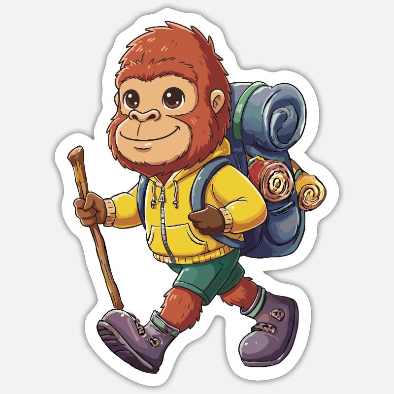 Cute Bigfoot Hiking Camping Adventure Backpacker - Sticker size S (10 x 10 cm) - white matte