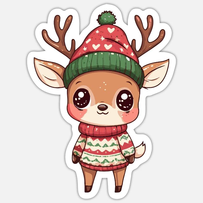 Noël de Cerf - Sticker taille S (10 x 10 cm) - blanc mat