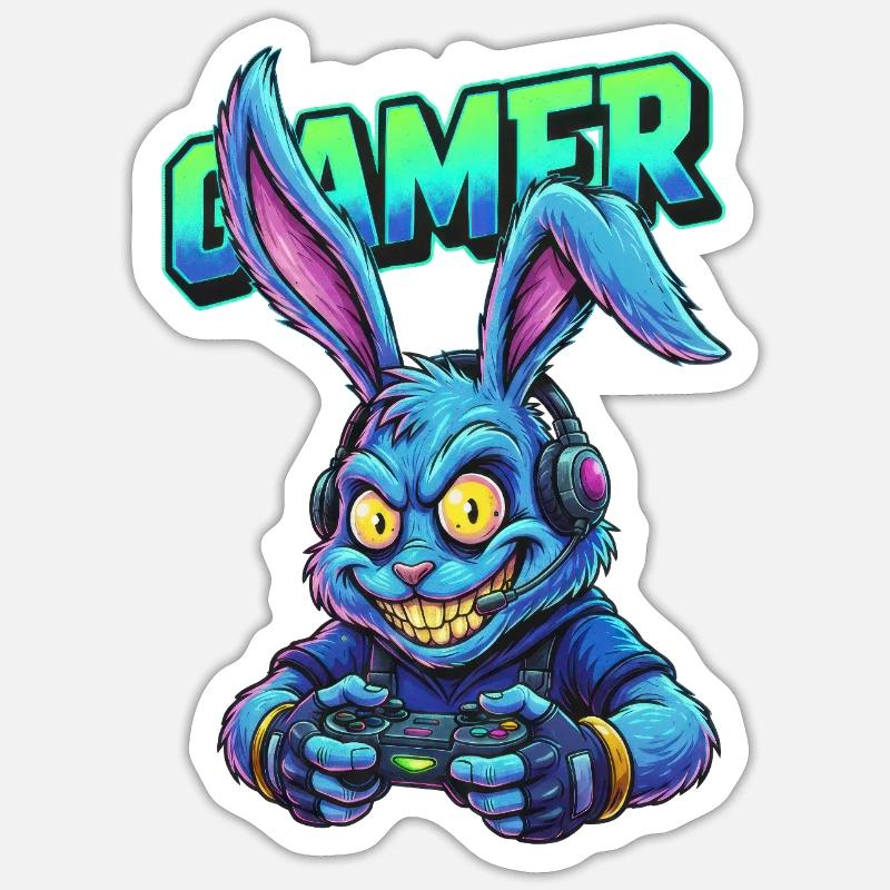 Neon Gaming Bunny dans Controller Gamer Bunny Sticker taille S (10 x 10 cm)